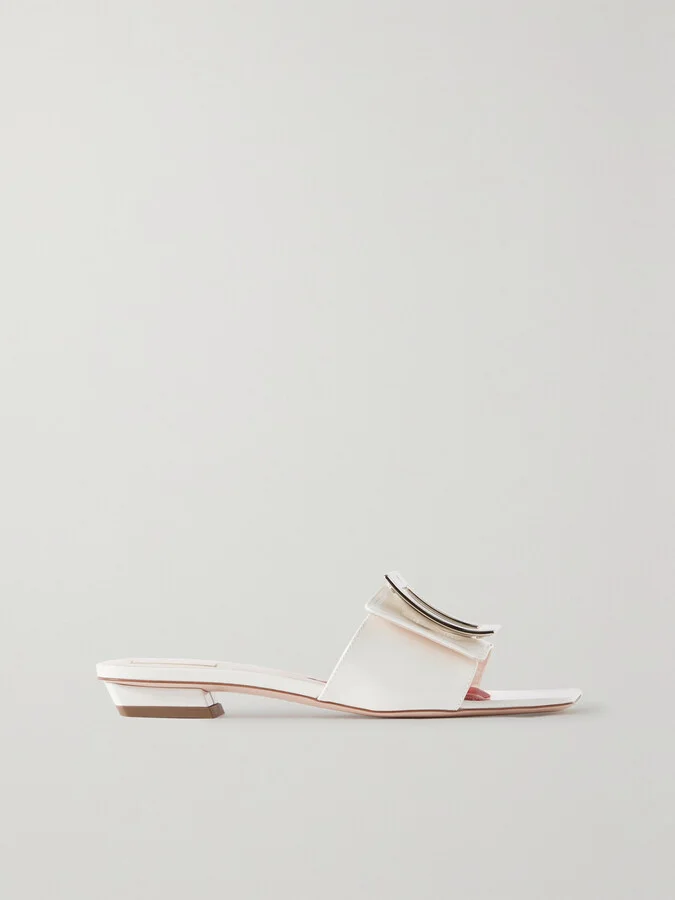 Roger Vivier - Belle Vivier Embellished Patent-leather Mules - White