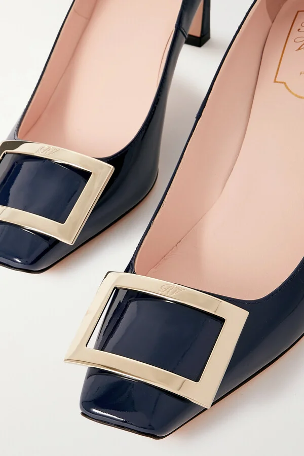 Roger Vivier - Belle Vivier Trompette 70 Buckled Patent-leather Pumps - Blue - Image 4