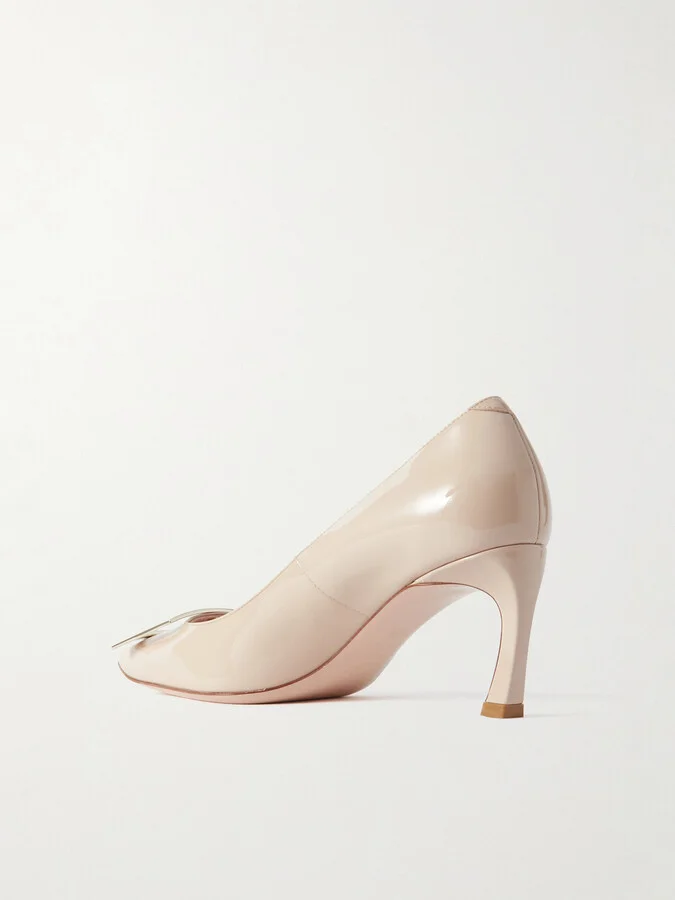 Roger Vivier - Belle Vivier Trompette 70 Buckled Patent-leather Pumps - Neutrals - Image 3