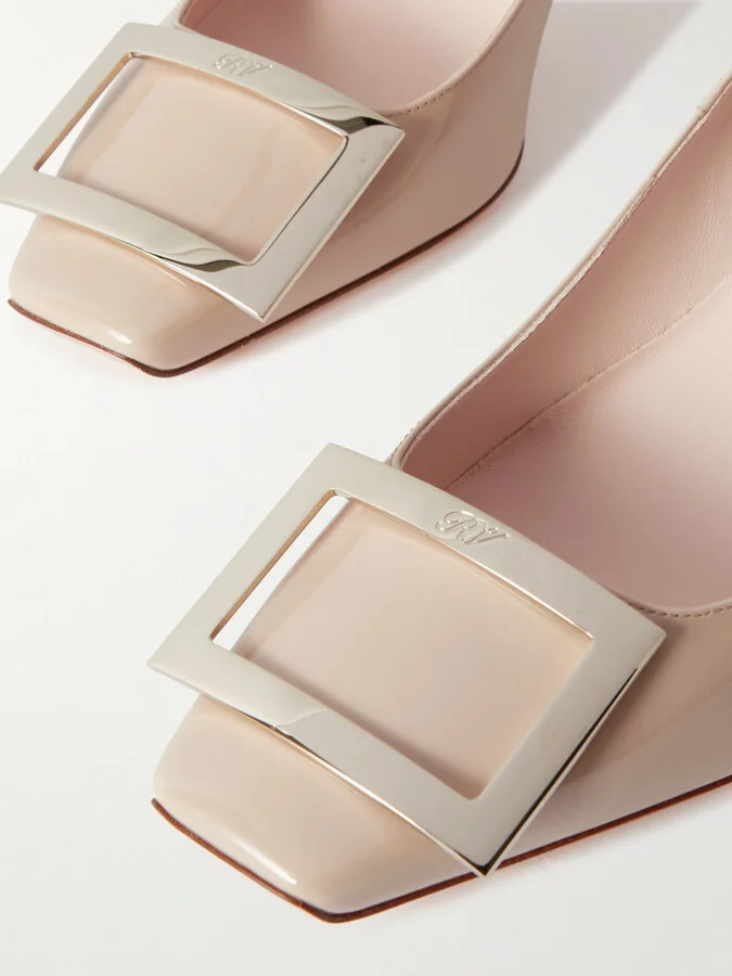 Roger Vivier - Belle Vivier Trompette 70 Buckled Patent-leather Pumps - Neutrals - Image 4
