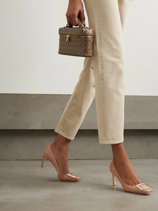 Roger Vivier - Belle Vivier Trompette 70 Embellished Patent-leather Pumps - Neutrals - Image 2