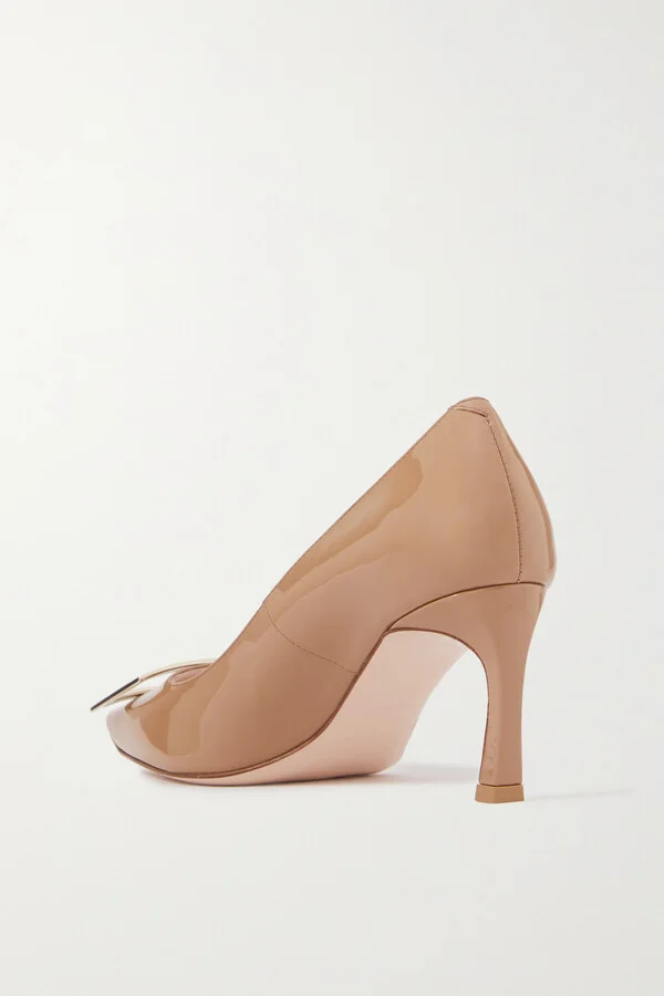 Roger Vivier - Belle Vivier Trompette 70 Embellished Patent-leather Pumps - Neutrals - Image 3
