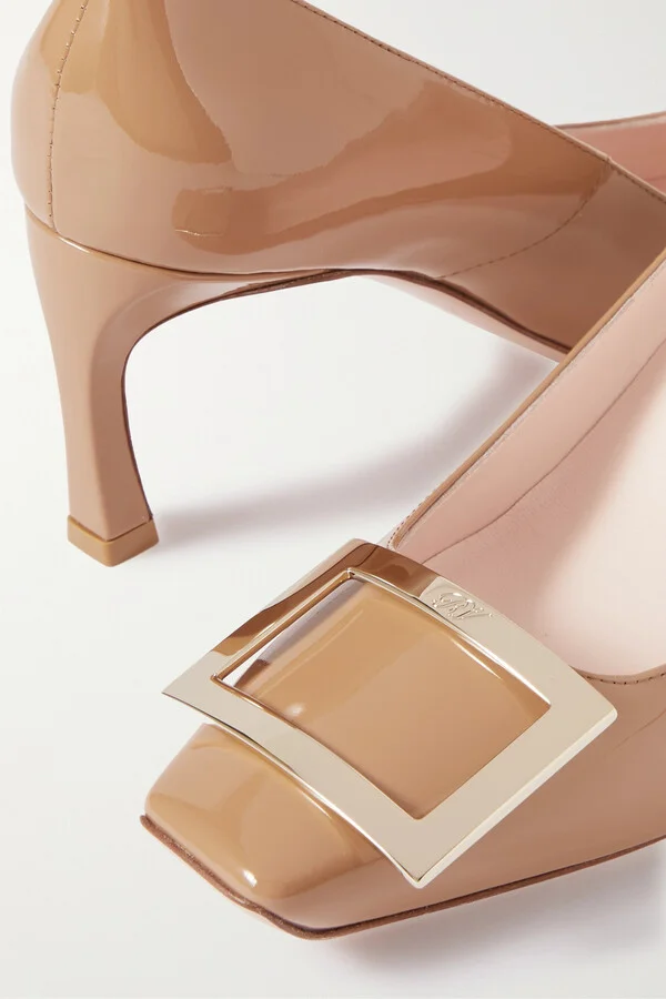 Roger Vivier - Belle Vivier Trompette 70 Embellished Patent-leather Pumps - Neutrals - Image 4