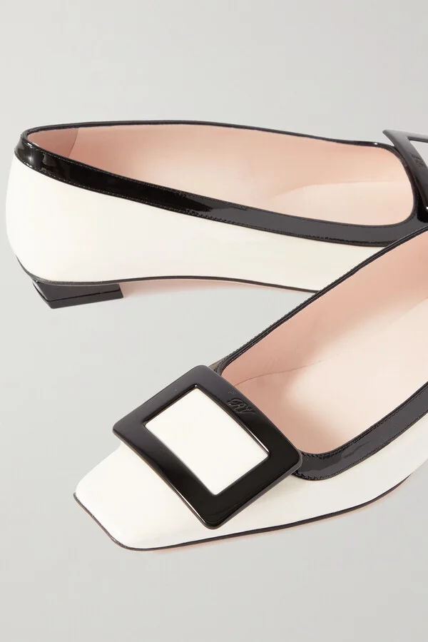 Roger Vivier - Belle Vivier Two-tone Patent-leather Ballet Flats - Cream - Image 4