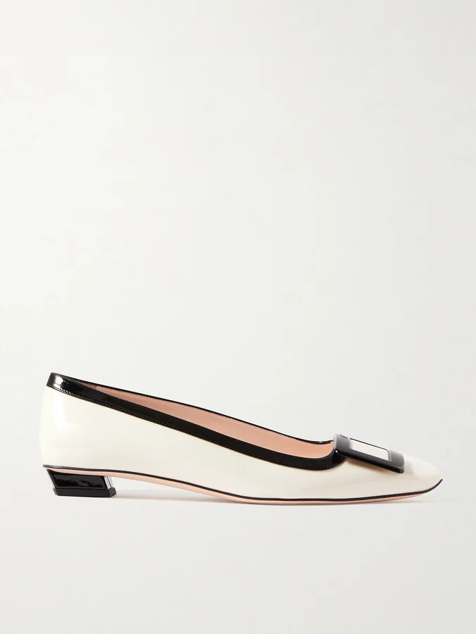 Roger Vivier - Belle Vivier Two-tone Patent-leather Ballet Flats - Cream