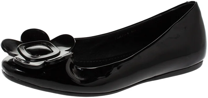 Roger Vivier Black Floral Applique Patent Leather Ballet Flats Size 39