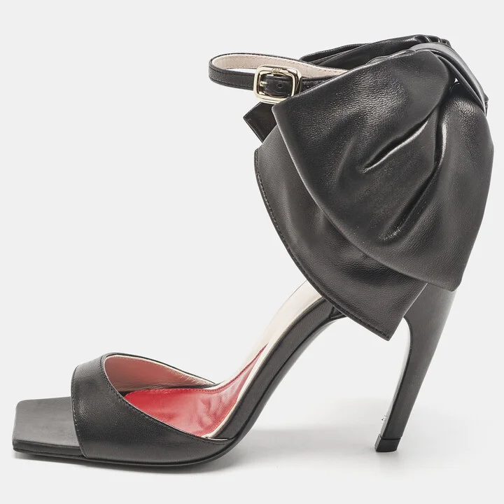 Roger Vivier Black Leather Viv' Choc Back Bow Sandals Size 39