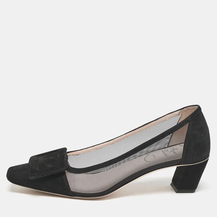 Roger Vivier Black Mesh and Suede Belle Vivier Pumps Size 36