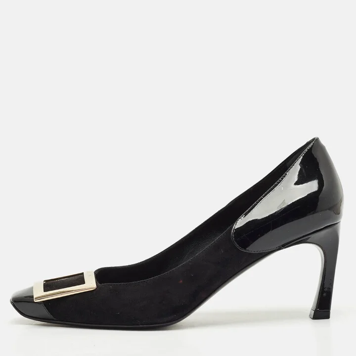 Roger Vivier Black Patent Leather and Suede Trompette Pumps Size 37.5