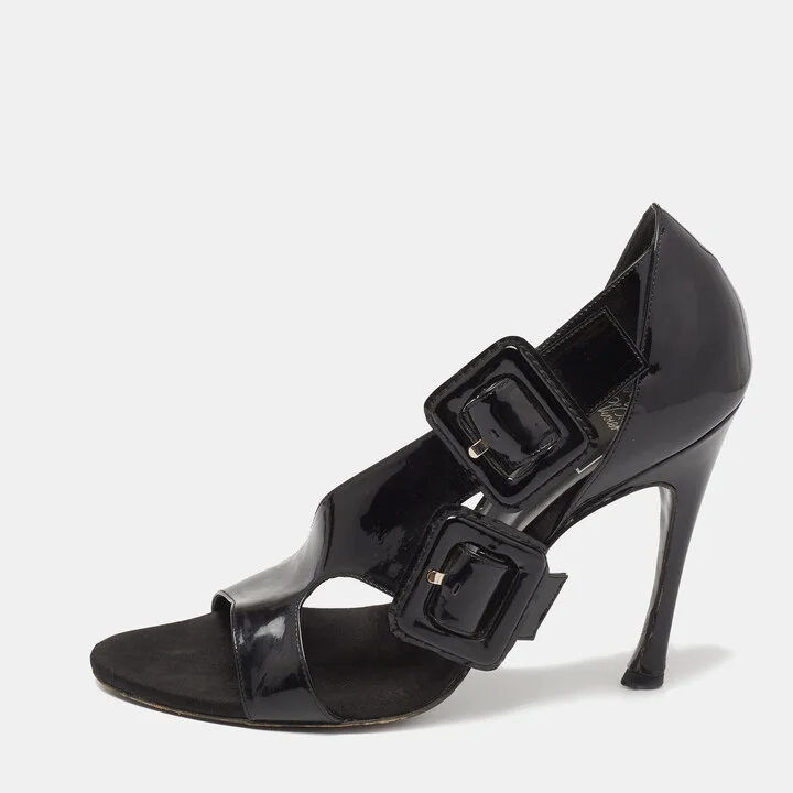 Roger Vivier Black Patent Leather Buckle D"orsay Sandals Size 39