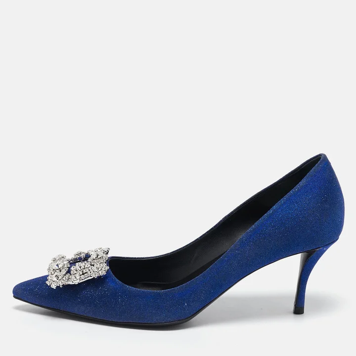 Roger Vivier Blue Glitter Fabric Efflorescence Pumps Size 38