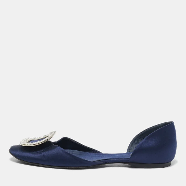 Roger Vivier Blue Satin D'orsay Ballet Flats Size 38.5