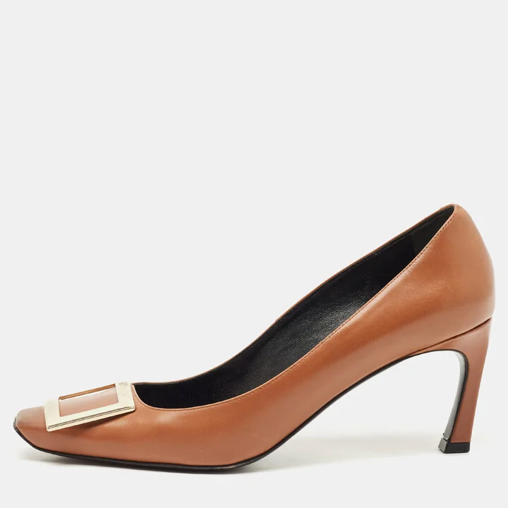 Roger Vivier Brown Leather Trompette Pumps Size 37.5