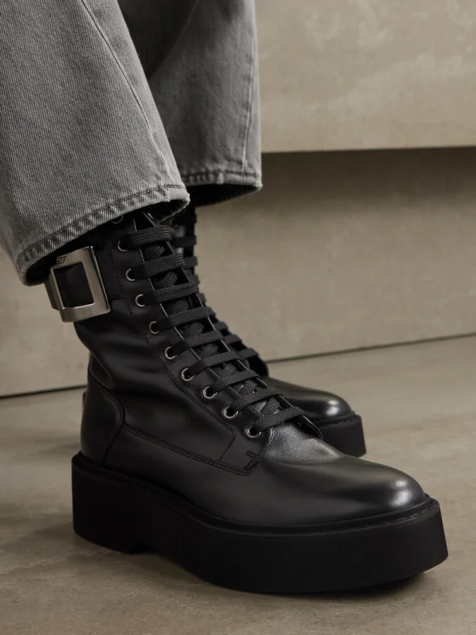 Roger Vivier - Buckle-embellished Leather Ankle Boots - Black - Image 2