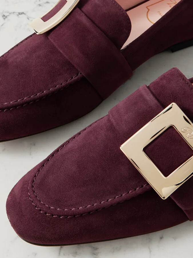 Roger Vivier - Buckled Suede Loafers - Red - Image 4