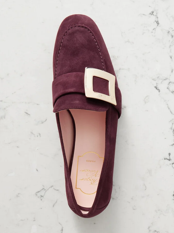 Roger Vivier - Buckled Suede Loafers - Red - Image 5