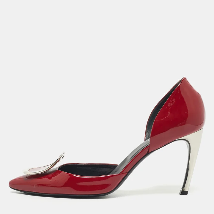 Roger Vivier Burgundy Patent Leather Trompette D'orsay Pumps Size 37.5