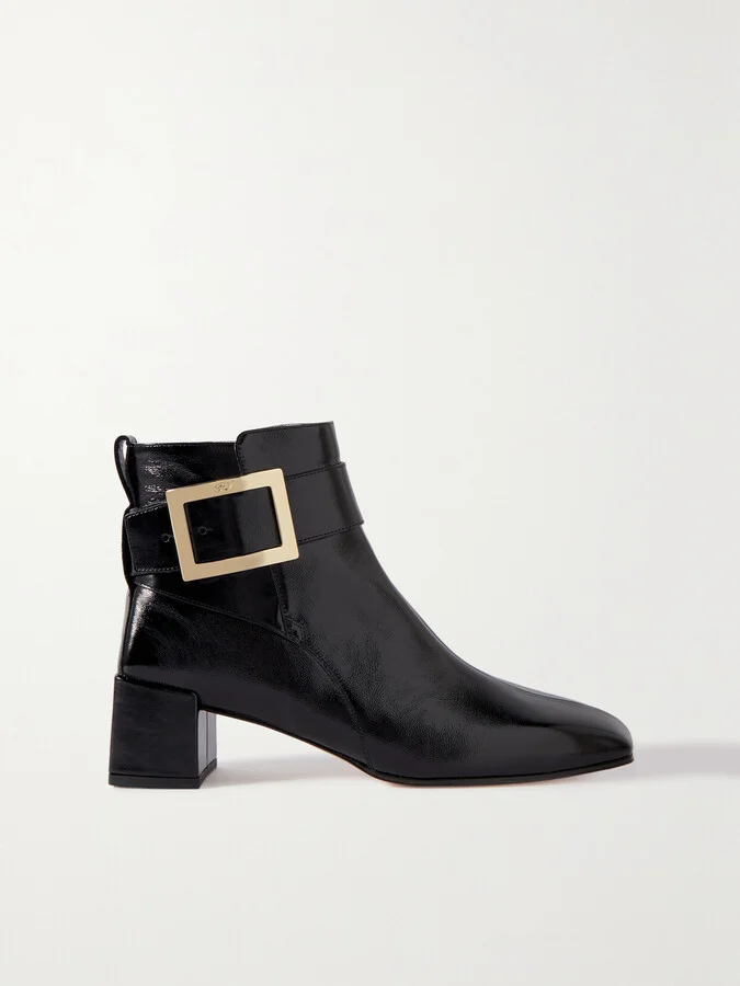 Roger Vivier - City Buckled Glossed-leather Ankle Boots - Black