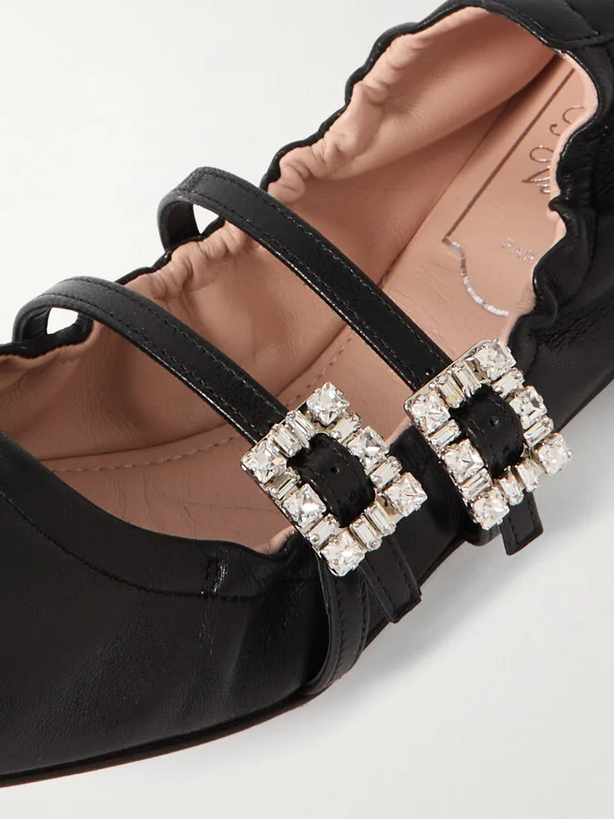 Roger Vivier - Crystal-embellished Leather Ballet Flats - Black - Image 4