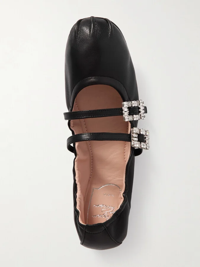 Roger Vivier - Crystal-embellished Leather Ballet Flats - Black - Image 5
