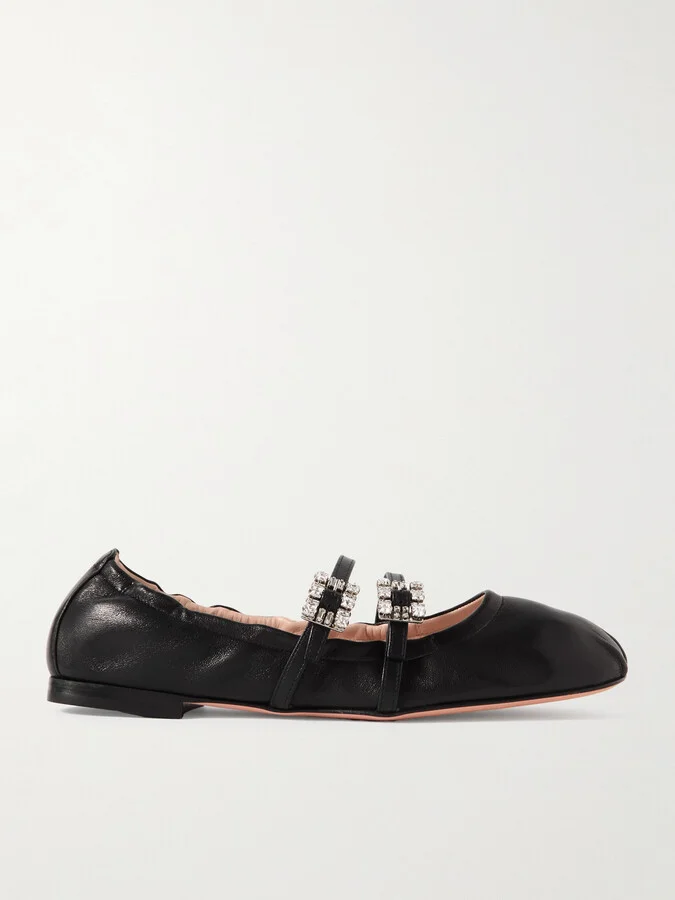 Roger Vivier - Crystal-embellished Leather Ballet Flats - Black