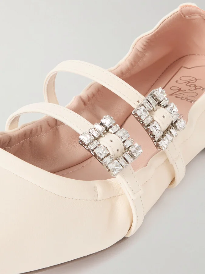 Roger Vivier - Crystal-embellished Leather Ballet Flats - Off-white - Image 4