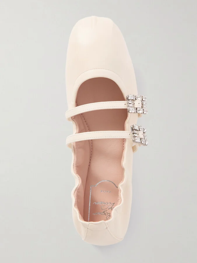 Roger Vivier - Crystal-embellished Leather Ballet Flats - Off-white - Image 5