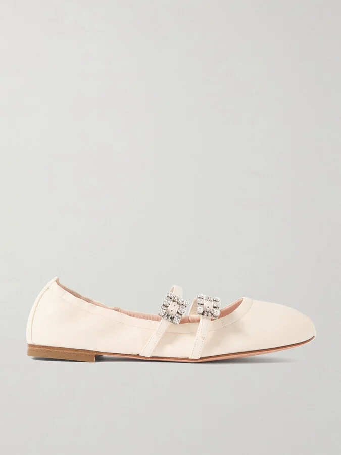 Roger Vivier - Crystal-embellished Leather Ballet Flats - Off-white
