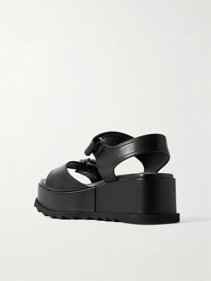 Roger Vivier - Crystal-embellished Leather Platform Sandals - Black - Image 3