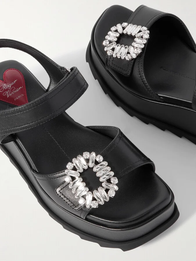 Roger Vivier - Crystal-embellished Leather Platform Sandals - Black - Image 4