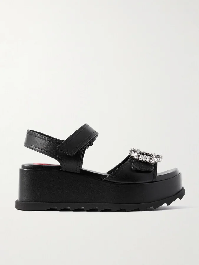 Roger Vivier - Crystal-embellished Leather Platform Sandals - Black