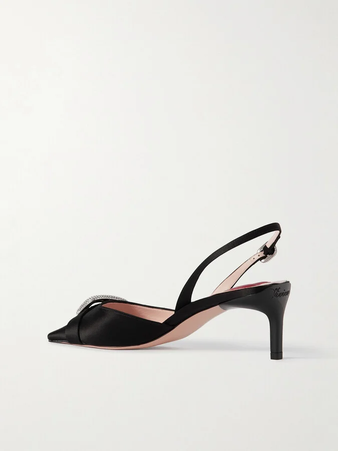 Roger Vivier - Dorsay 55 Crystal-embellished Satin Slingback Pumps - Black - Image 3