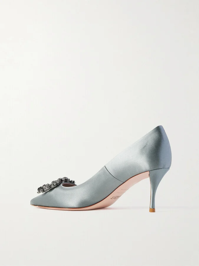 Roger Vivier - Efflorescence 65 Crystal-embellished Satin Pumps - Blue - Image 3