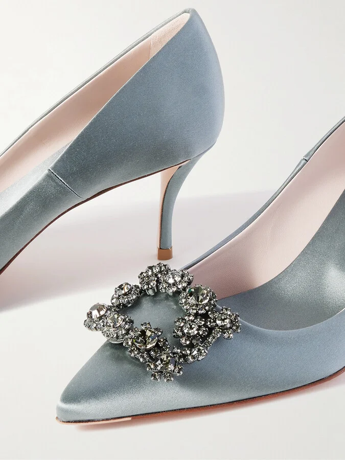 Roger Vivier - Efflorescence 65 Crystal-embellished Satin Pumps - Blue - Image 4