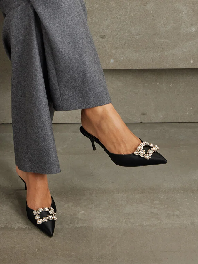 Roger Vivier - Efflorescence 65 Embellished Satin Mules - Black - Image 2