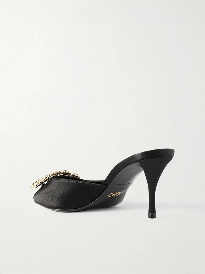 Roger Vivier - Efflorescence 65 Embellished Satin Mules - Black - Image 3