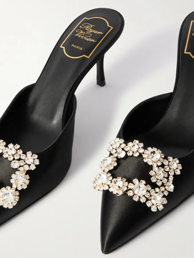 Roger Vivier - Efflorescence 65 Embellished Satin Mules - Black - Image 4