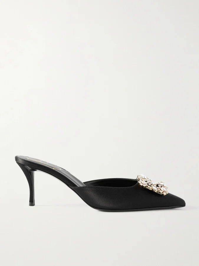 Roger Vivier - Efflorescence 65 Embellished Satin Mules - Black