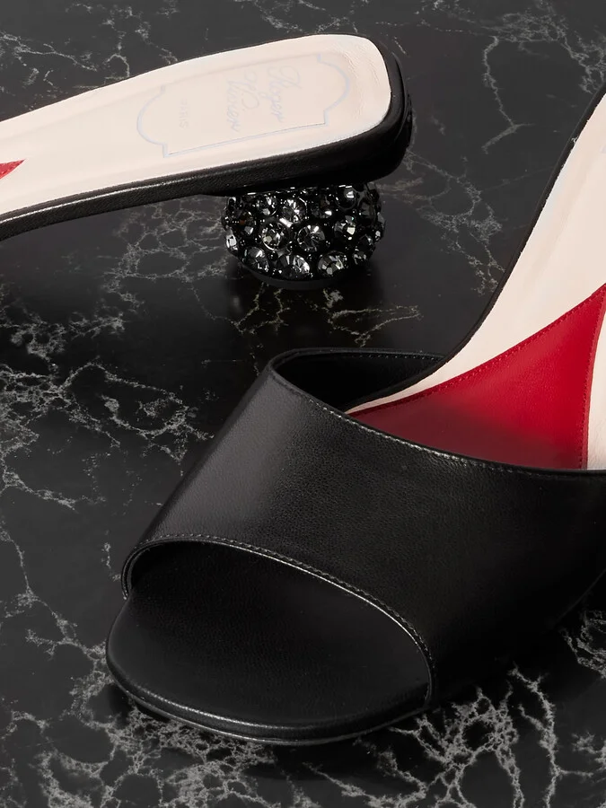 Roger Vivier - Embellished Leather Mules - Black - Image 4