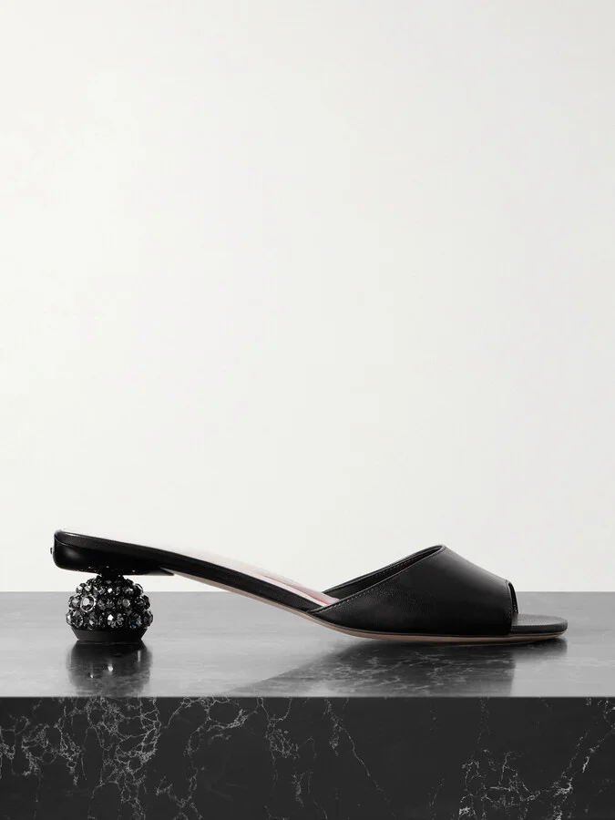 Roger Vivier - Embellished Leather Mules - Black