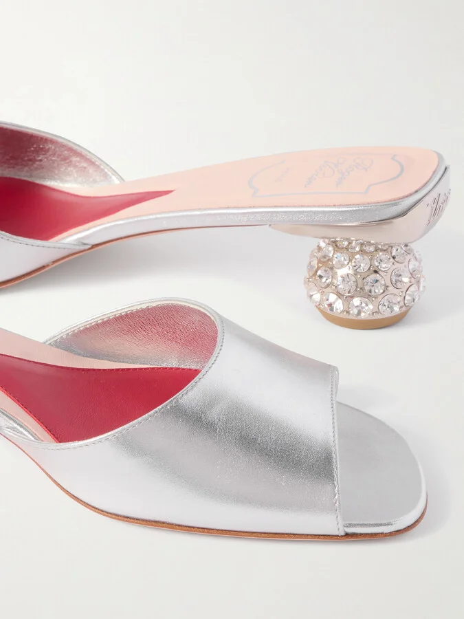 Roger Vivier - Embellished Metallic Leather Mules - Silver - Image 4