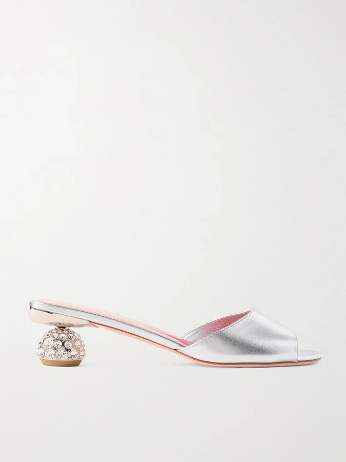 Roger Vivier - Embellished Metallic Leather Mules - Silver
