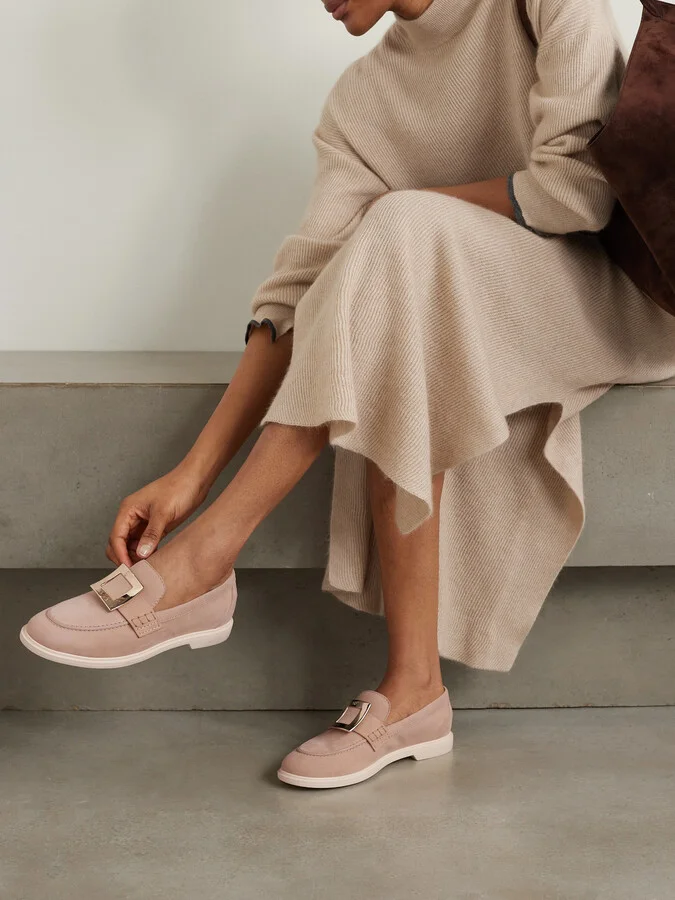 Roger Vivier - Embellished Suede Loafers - Neutrals - Image 2
