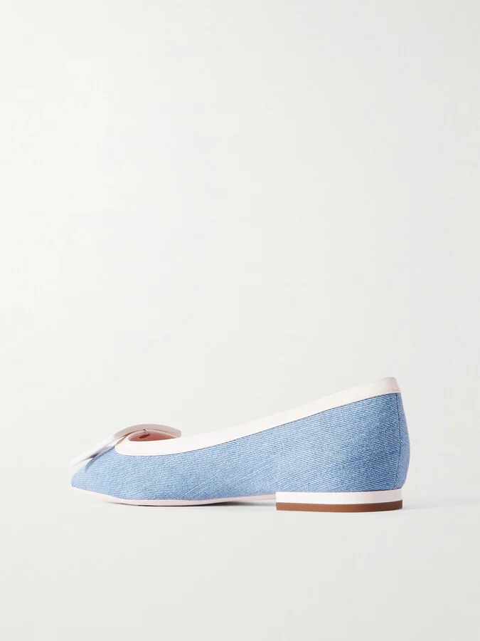Roger Vivier - Gommettine Buckled Denim And Patent-leather Ballet Flats - Blue - Image 3