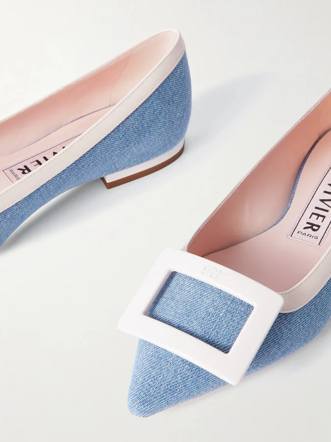 Roger Vivier - Gommettine Buckled Denim And Patent-leather Ballet Flats - Blue - Image 4