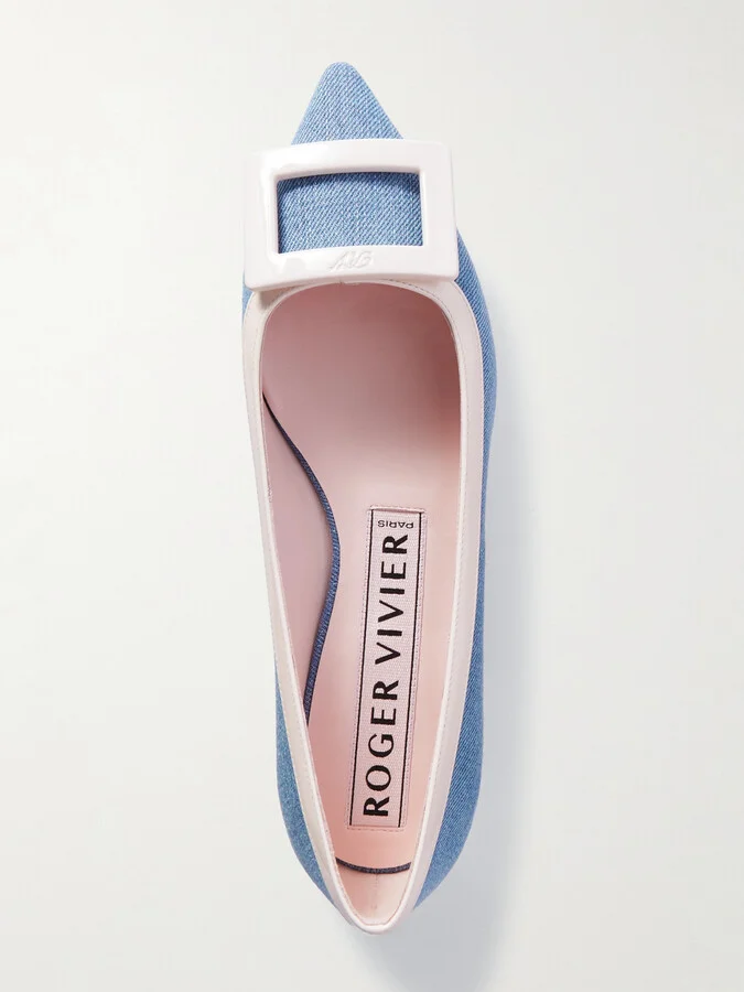 Roger Vivier - Gommettine Buckled Denim And Patent-leather Ballet Flats - Blue - Image 5