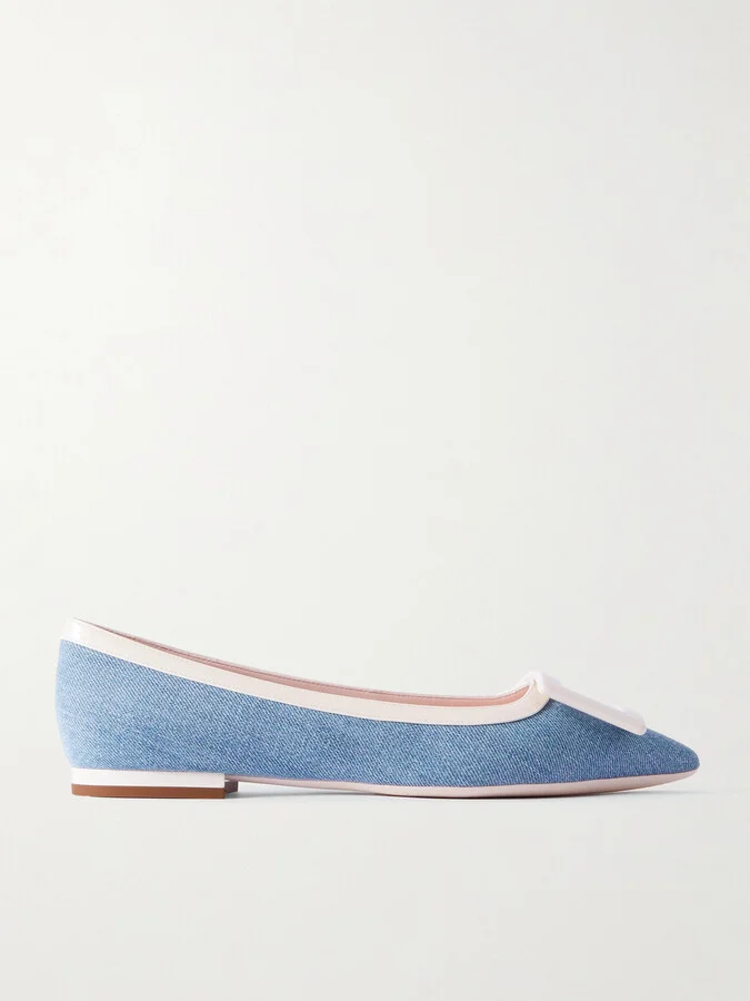 Roger Vivier - Gommettine Buckled Denim And Patent-leather Ballet Flats - Blue