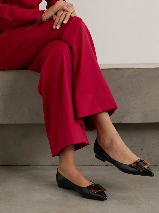 Roger Vivier - Gommettine Buckled Glossed Crinkled-leather Ballet Flats - Black - Image 2
