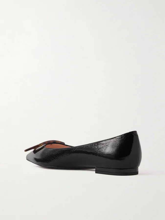 Roger Vivier - Gommettine Buckled Glossed Crinkled-leather Ballet Flats - Black - Image 3