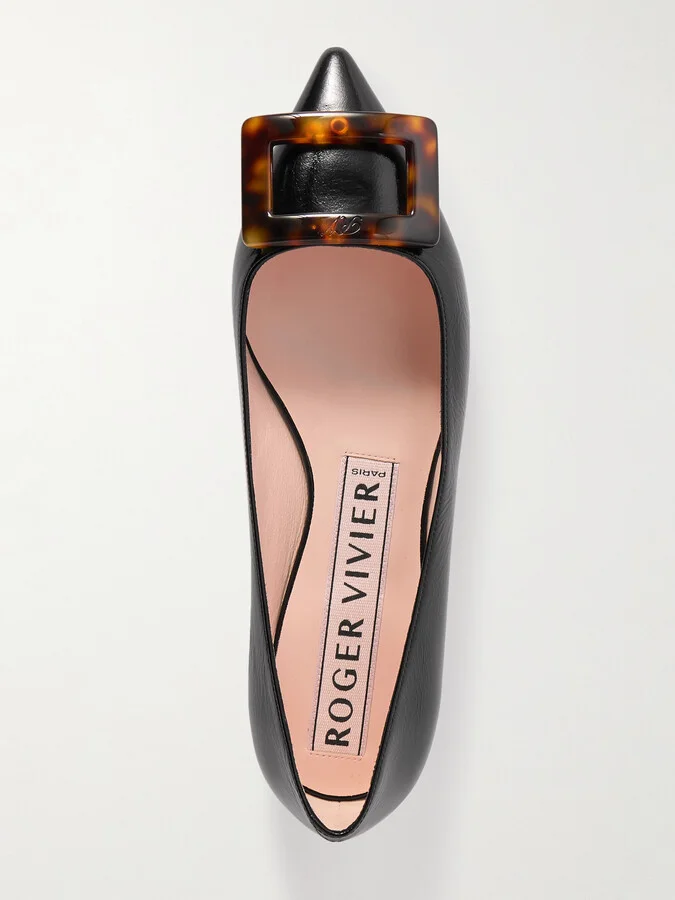 Roger Vivier - Gommettine Buckled Glossed Crinkled-leather Ballet Flats - Black - Image 5